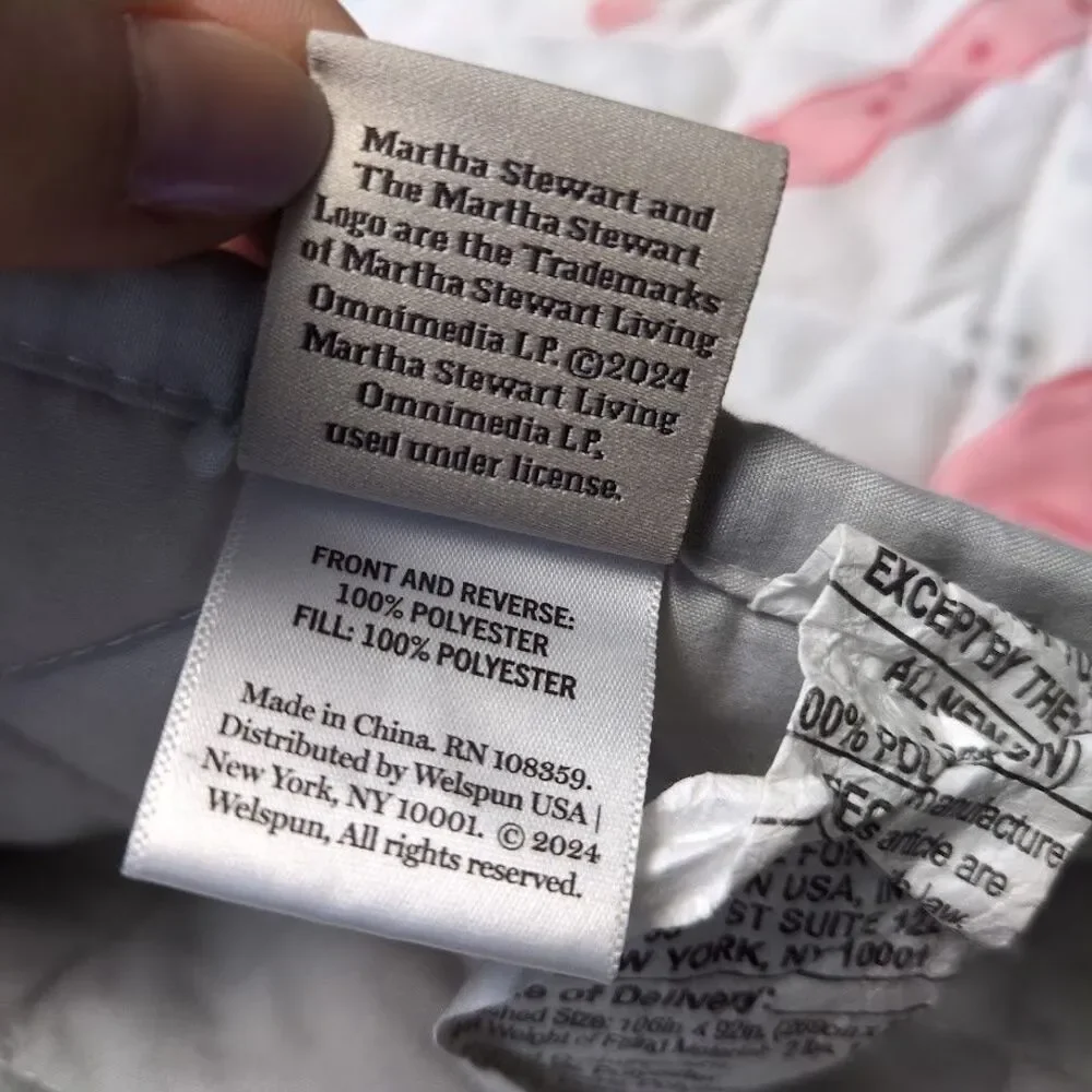 Martha Stewart KING Size Quilt Bows Pink Green Gray Comforter